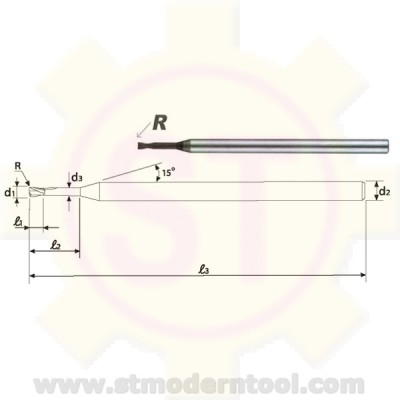 EM991 STK เอ็นมิลเคลือบเพชร สำหรับกราไฟส์ 2 ฟัน R เป็นมุมมน